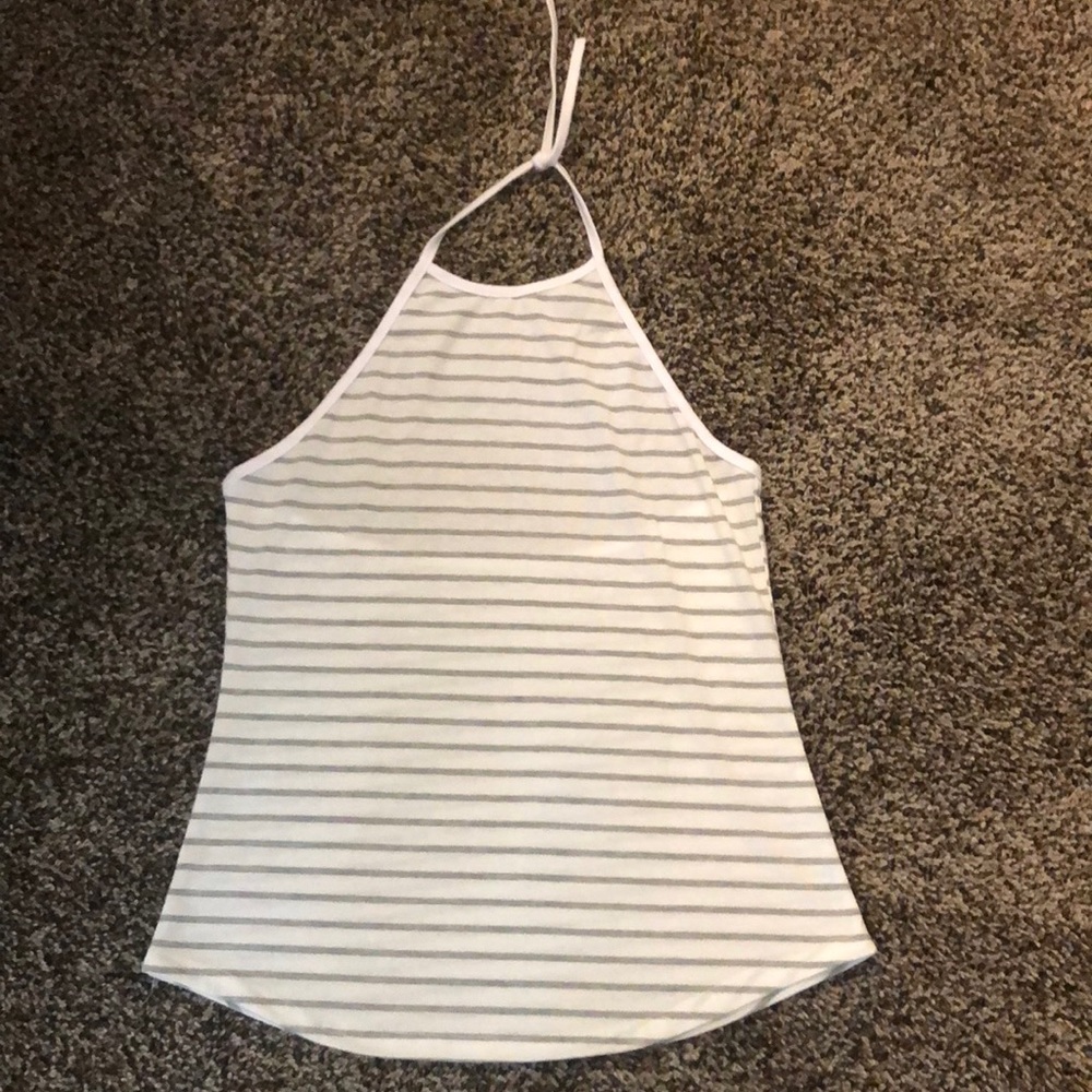 White and grey striped tie tank top
